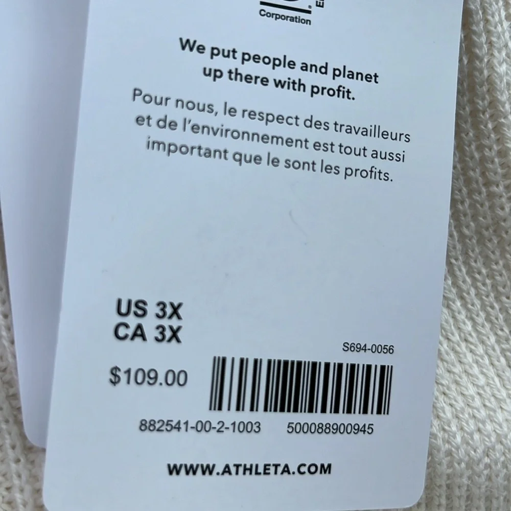 NWT Athleta Hanover Merino Blend V Neck Sweater Magnolia White Size 3X.